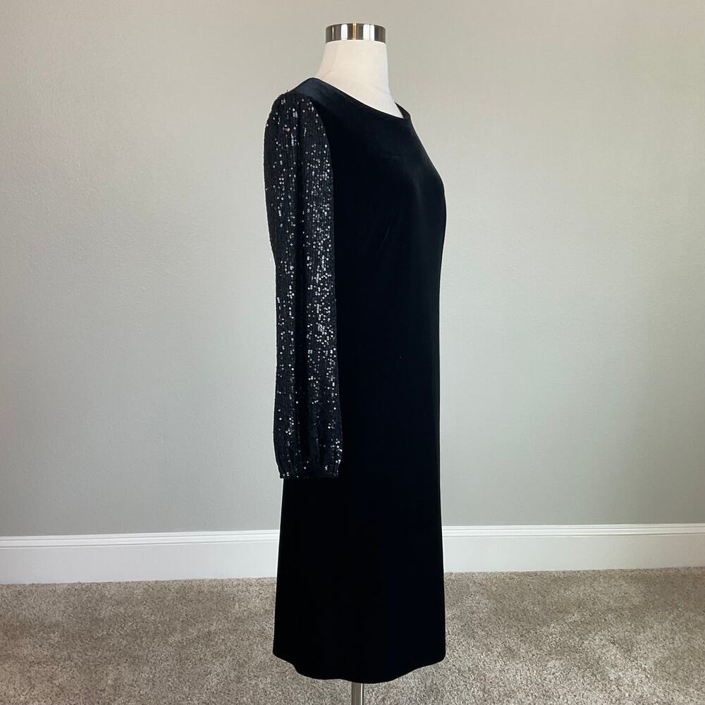 Alex Evenings Velvet Sequined Long Sleeve Sheath Cocktail Dress Black Size 8 - Picture 3 of 10